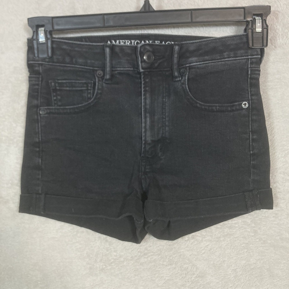 American Eagle Super Hi-Rise Shortie Women 2 Black Super‎ Super Stretch Denim